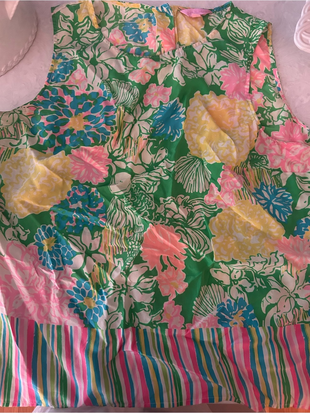 Lilly Pulitzer Green Floral Top with Yellow and Pink Accents